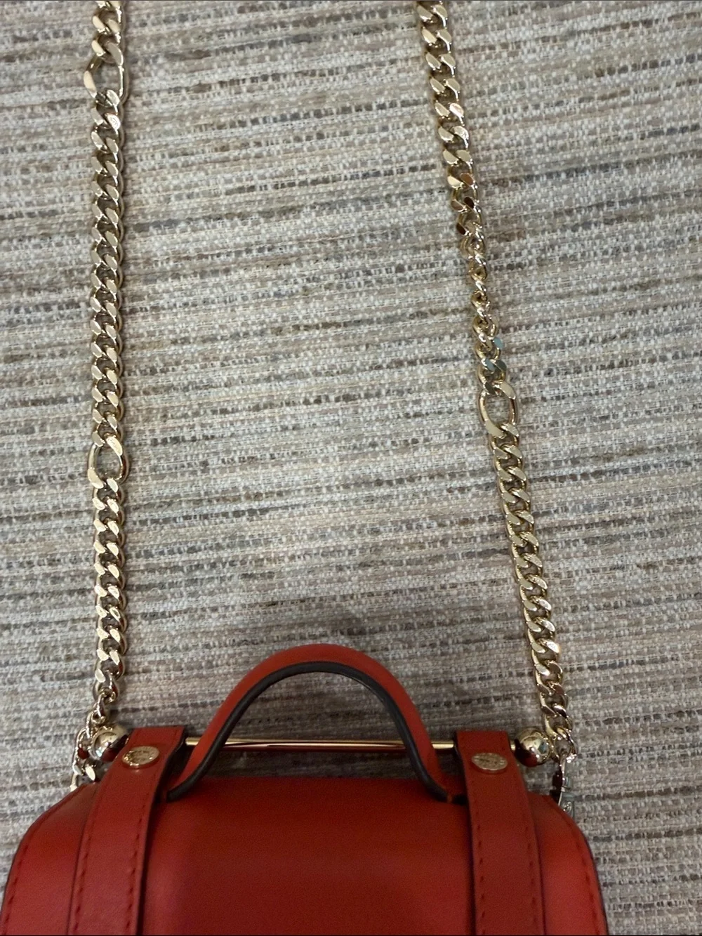 Strathberry Mini Crossbody in Burnt Orange with Gold Chain - Picture 6 of 16